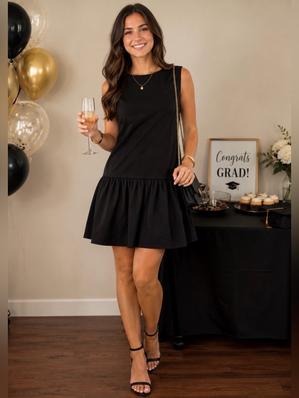 a new day Black Sleeveless Ruffle-Hem Midi Dress